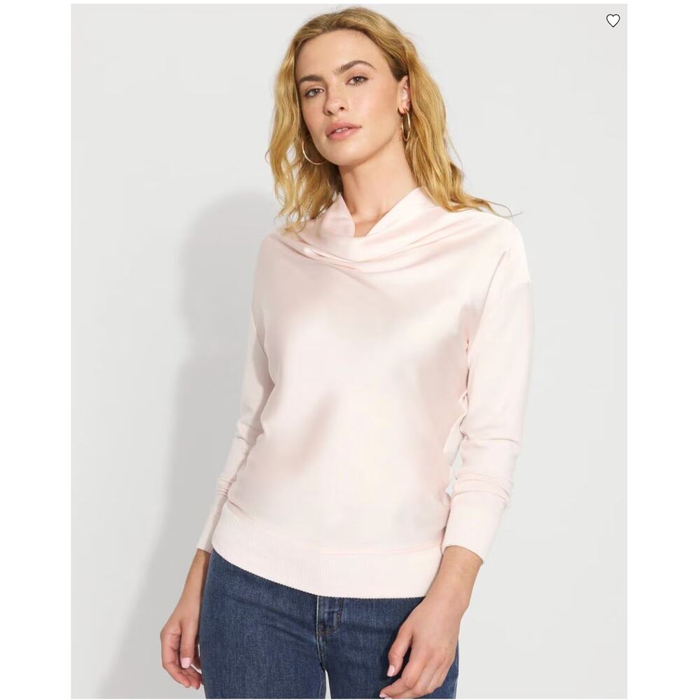 WHBM Plie Pink Cowl Neck Satin Mixed Media Snit Top Size Medium NWT 🌸🩰🌸